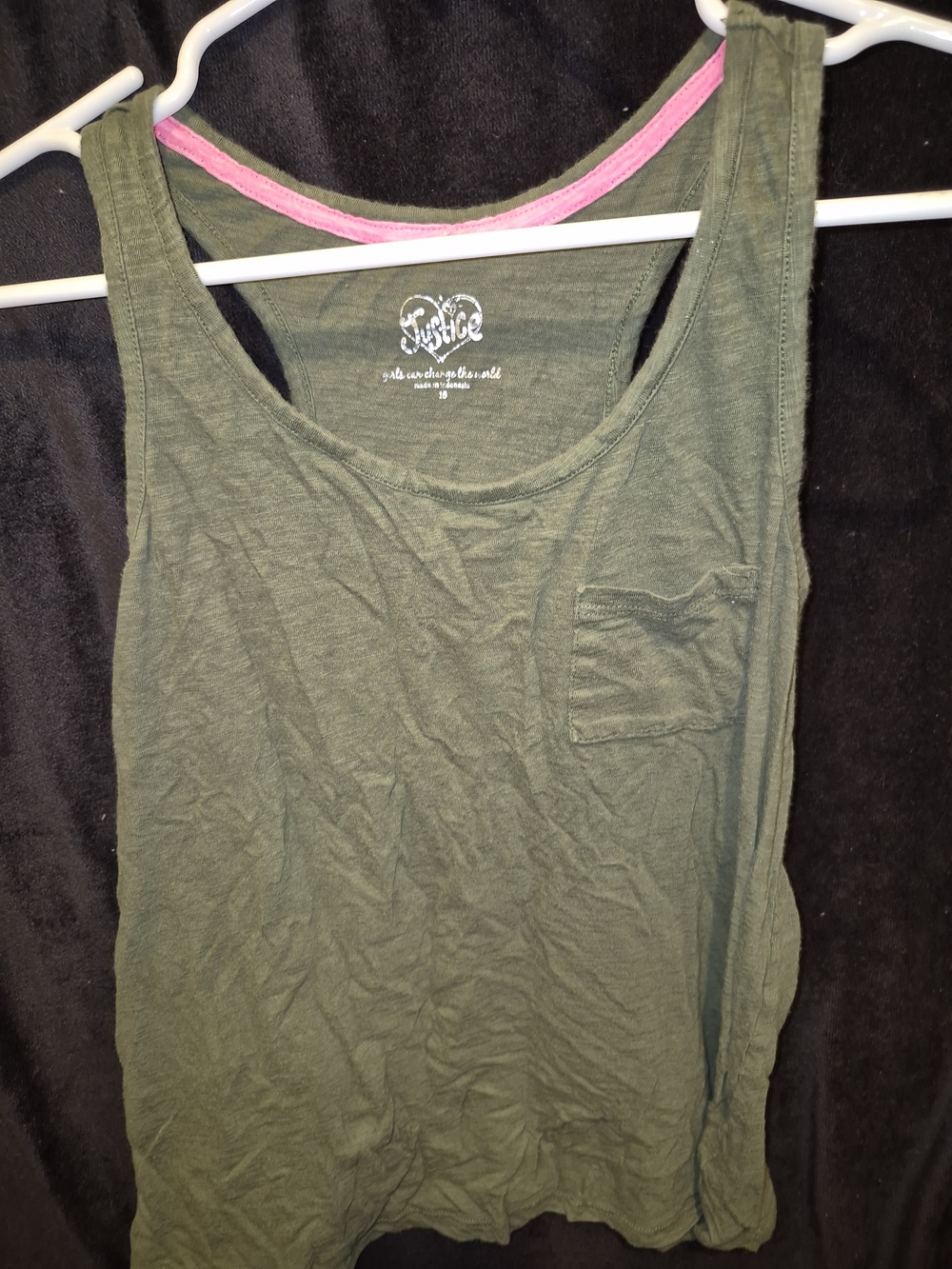 Justice Olive Green Tank Top with Pink Trim